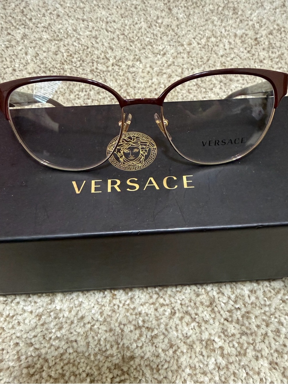 Versace Women’s Brown and Gold Cat-Eye Eyeglasses